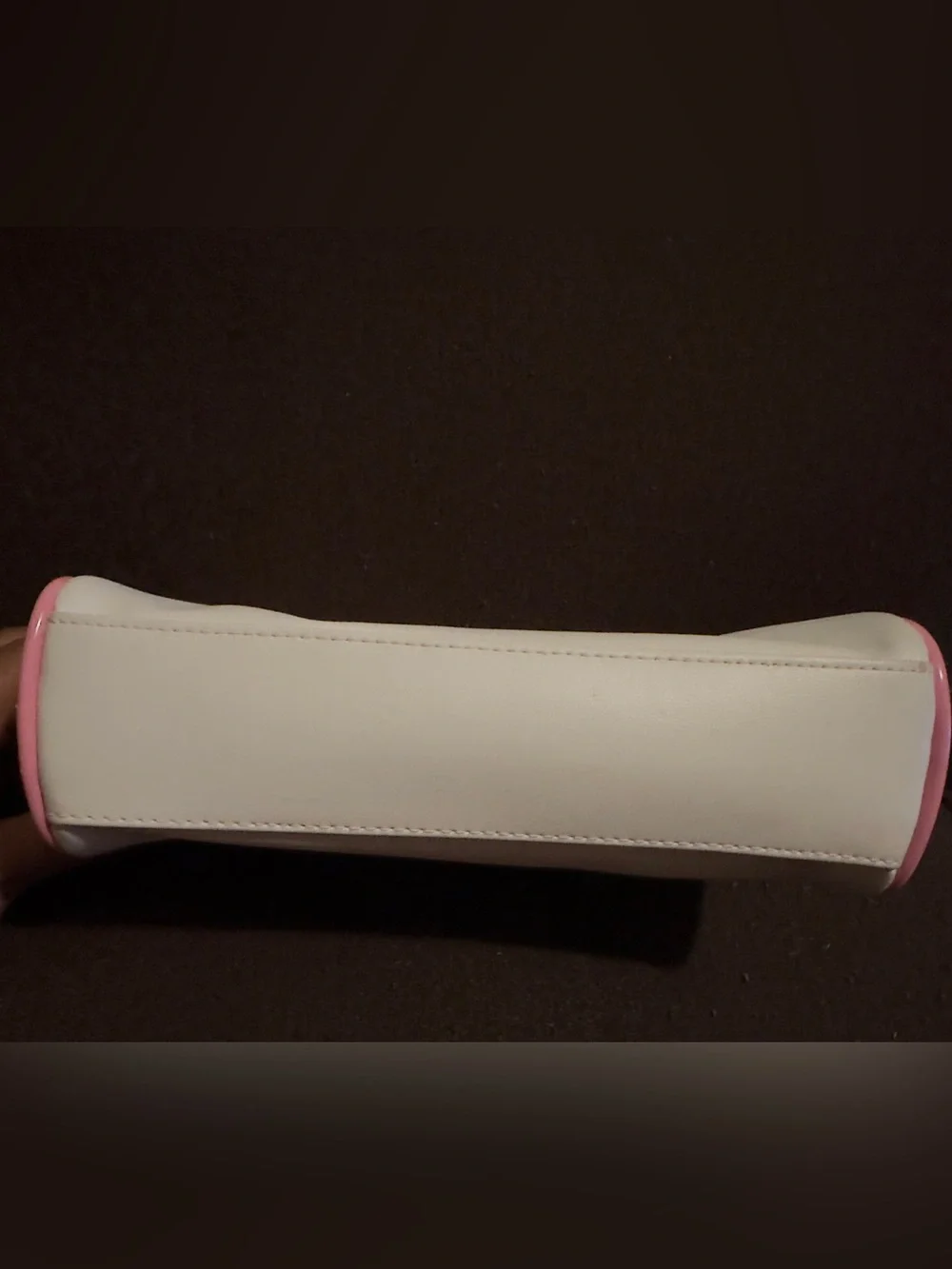 CHANEL White Cosmetic Pouch with Pink Trim. 9.25”W x 7”H.